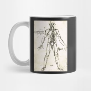 Anatomical figure of a man, to show the heart, lungs and main arteries.  Drawn by Leonardo Da Vinci, circa 1504-06 Mug